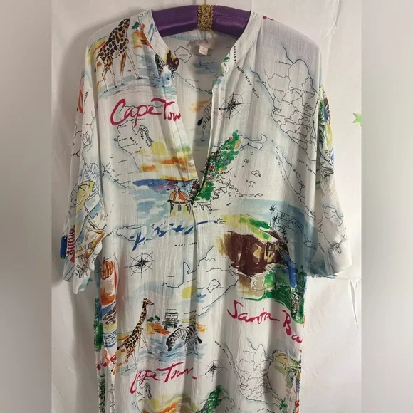 Gap Love Dreamwell Print Crinkle Popover Linen Blend Oversized Shirt Dress  M - Picture 10 of 16